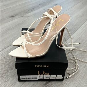 Lulu's White Strappy Lace Up Heels